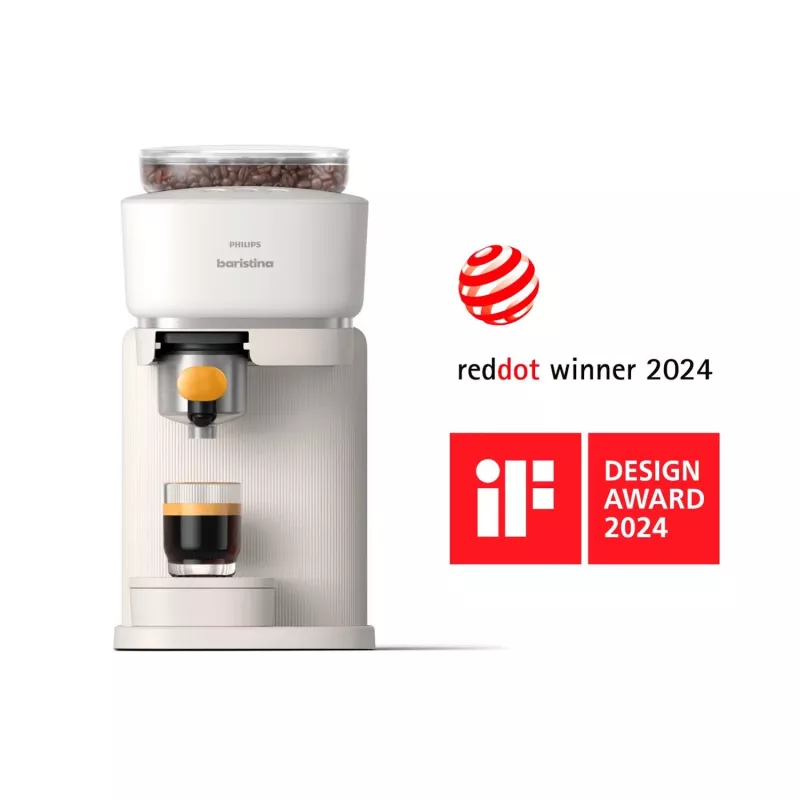 Ekspres do kawy Philips Baristina – Prawdziwe espresso w prosty sposób. Mleczna biel z mangożółtym portafiltrem (BAR300/03)