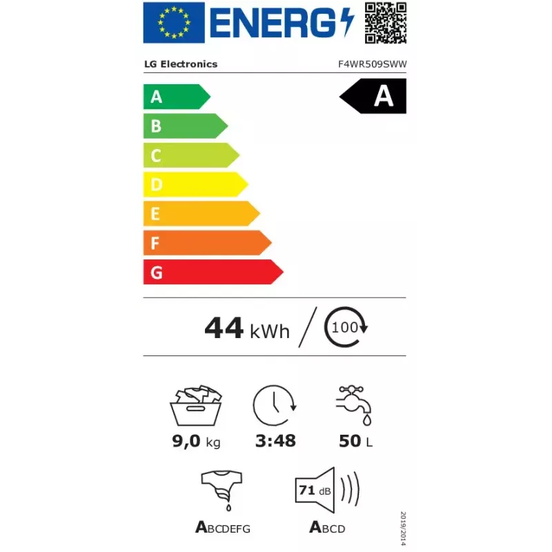 Pralka ładowana od przodu LG F4WR509SWW 9 kg, 1400 obr./min, klasa energetyczna A, biała