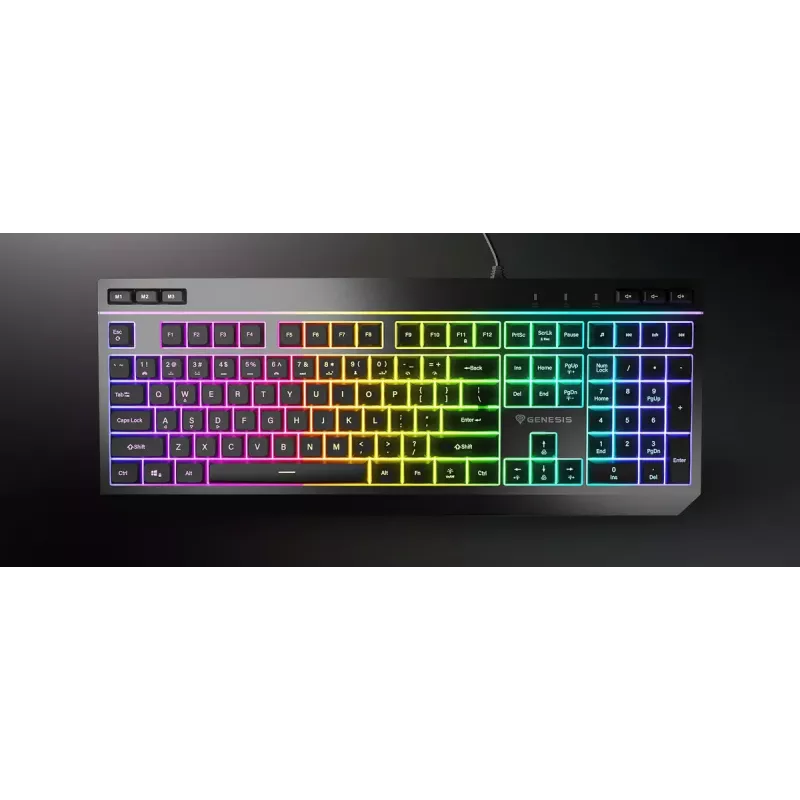 Przewodowa klawiatura gamingowa pełnowymiarowa Genesis Rhod 530, USB, QWERTY US, membranowa, podświetlenie RGB, 114 klawiszy, kabel 1,8 m, czarna