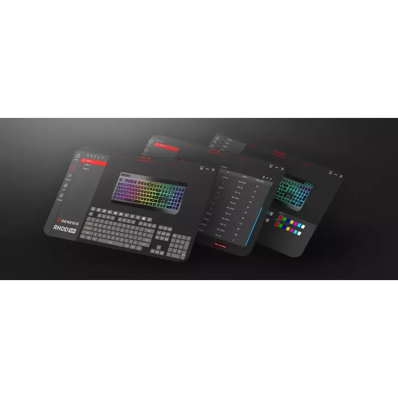 Przewodowa klawiatura gamingowa pełnowymiarowa Genesis Rhod 530, USB, QWERTY US, membranowa, podświetlenie RGB, 114 klawiszy, kabel 1,8 m, czarna
