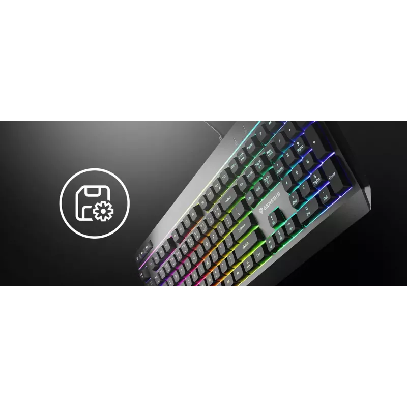 Przewodowa klawiatura gamingowa pełnowymiarowa Genesis Rhod 530, USB, QWERTY US, membranowa, podświetlenie RGB, 114 klawiszy, kabel 1,8 m, czarna
