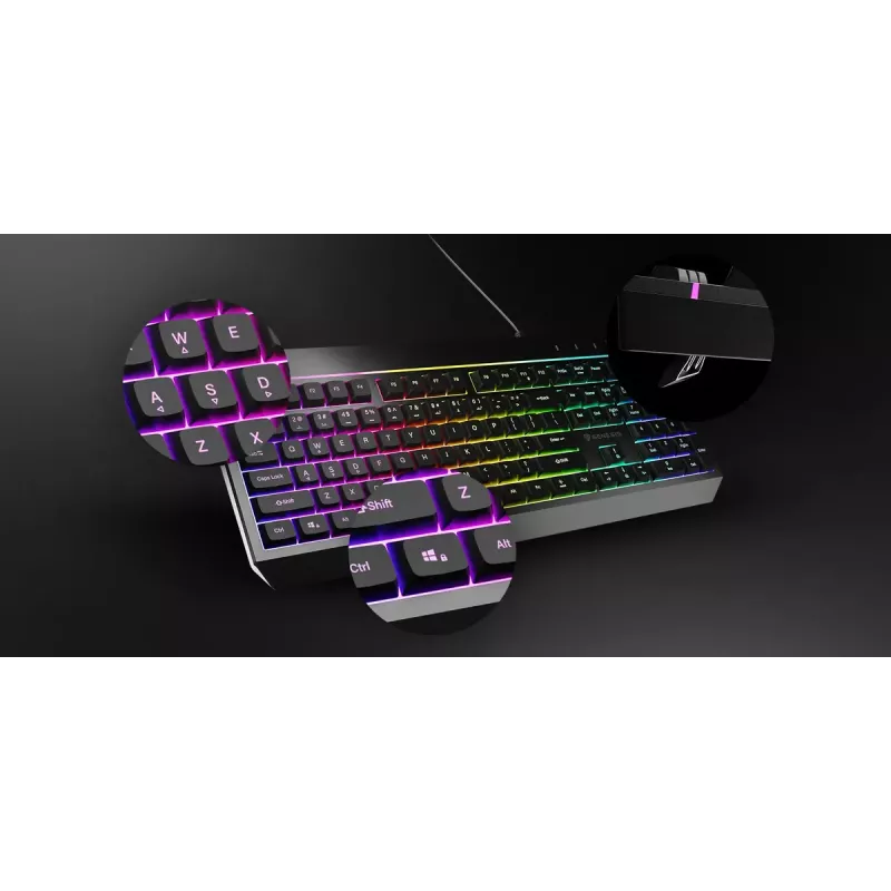 Przewodowa klawiatura gamingowa pełnowymiarowa Genesis Rhod 530, USB, QWERTY US, membranowa, podświetlenie RGB, 114 klawiszy, kabel 1,8 m, czarna