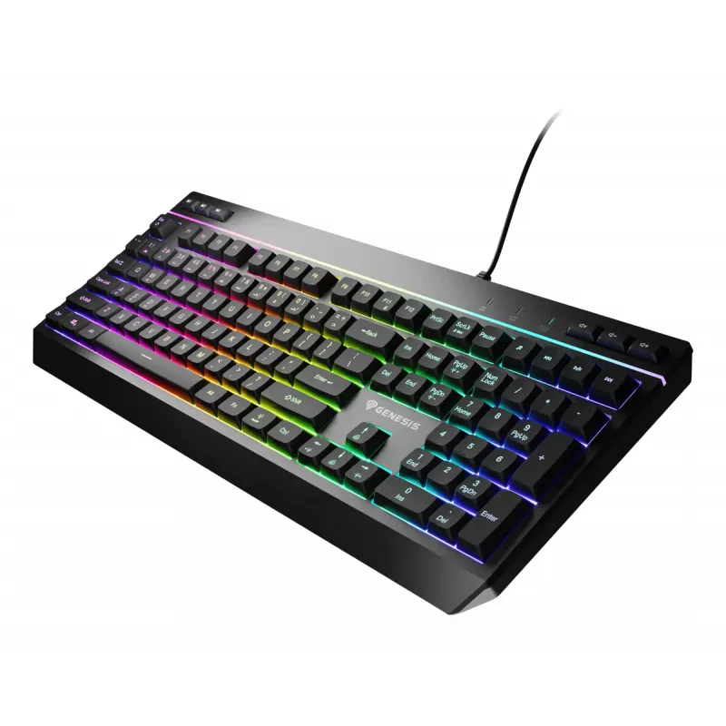 Przewodowa klawiatura gamingowa pełnowymiarowa Genesis Rhod 530, USB, QWERTY US, membranowa, podświetlenie RGB, 114 klawiszy, kabel 1,8 m, czarna