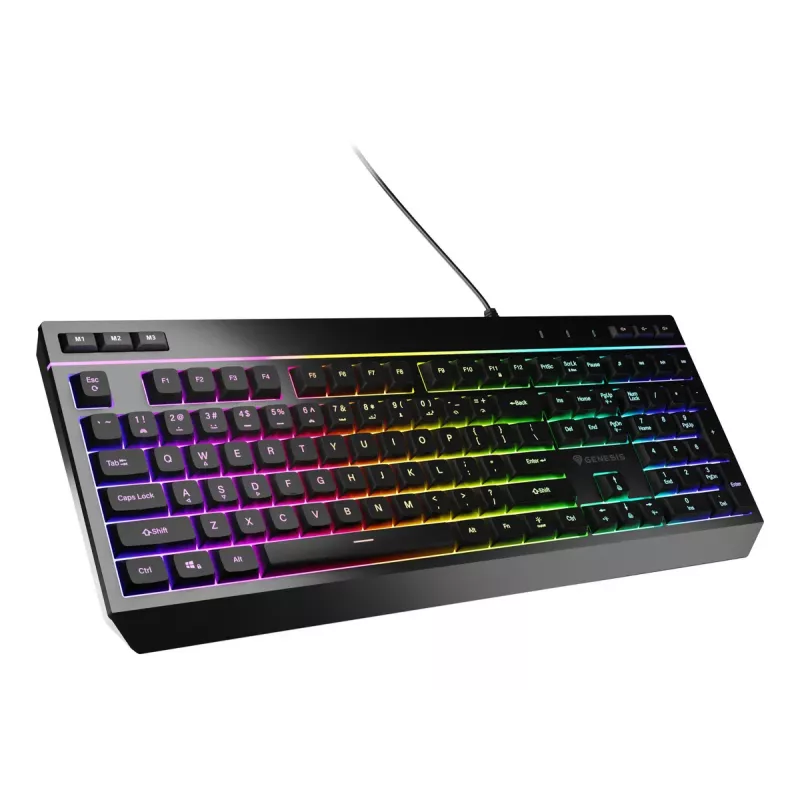 Przewodowa klawiatura gamingowa pełnowymiarowa Genesis Rhod 530, USB, QWERTY US, membranowa, podświetlenie RGB, 114 klawiszy, kabel 1,8 m, czarna
