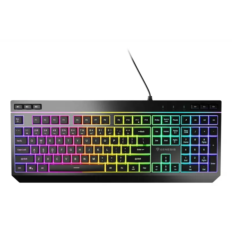 Przewodowa klawiatura gamingowa pełnowymiarowa Genesis Rhod 530, USB, QWERTY US, membranowa, podświetlenie RGB, 114 klawiszy, kabel 1,8 m, czarna