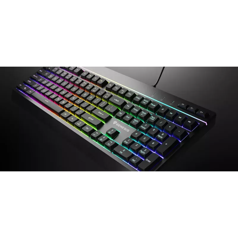 Przewodowa klawiatura gamingowa pełnowymiarowa Genesis Rhod 530, USB, QWERTY US, membranowa, podświetlenie RGB, 114 klawiszy, kabel 1,8 m, czarna