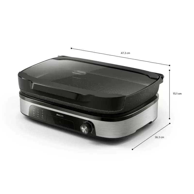 Elektryczna patelnia grillowa Philips HD6212/90 2400 W, grill wolnostojący z 2 strefami, powierzchnia aluminiowa 1250 cm², maks. 220°C