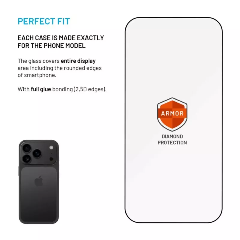 Szkło hartowane ochronne FIXED do Apple iPhone 17 Pro — czarne, konstrukcja Armor, aplikator przeciwpyłowy, warstwa AR