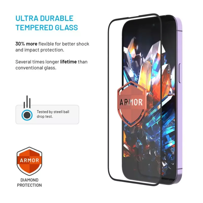 Szkło hartowane ochronne FIXED do Apple iPhone 17 Pro — czarne, konstrukcja Armor, aplikator przeciwpyłowy, warstwa AR