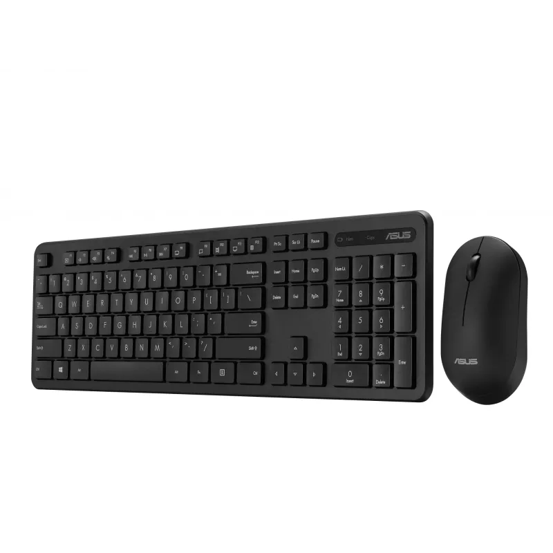 Bezprzewodowy zestaw klawiatury i myszy ASUS CW100 — układ US, czarny, pełnowymiarowa klawiatura QWERTY, mysz 1600 DPI