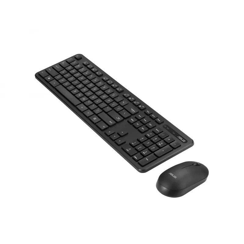 Bezprzewodowy zestaw klawiatury i myszy ASUS CW100 — układ US, czarny, pełnowymiarowa klawiatura QWERTY, mysz 1600 DPI