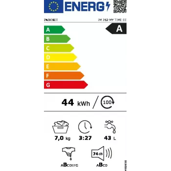 Pralka ładowana od przodu INDESIT IM 762 MY TIME EE — 7 kg, 1200 obr./min, klasa A, biała