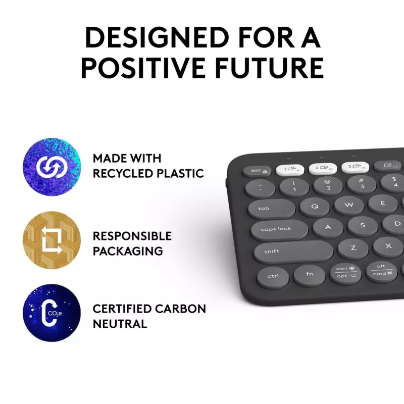 Logitech Pebble Keys 2 K380s klawiatura Universal RF Wireless + Bluetooth QWERTY US International Graphite