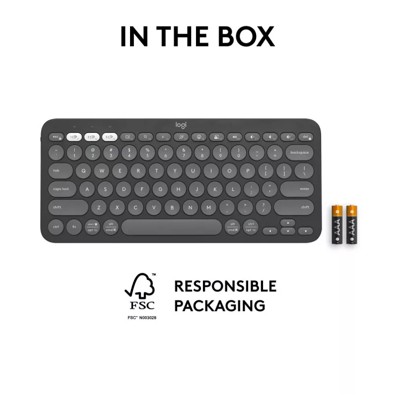 Logitech Pebble Keys 2 K380s klawiatura Universal RF Wireless + Bluetooth QWERTY US International Graphite
