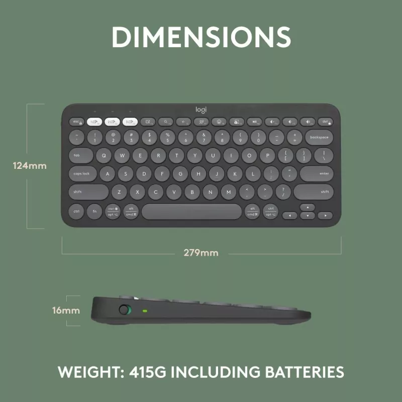 Logitech Pebble Keys 2 K380s klawiatura Universal RF Wireless + Bluetooth QWERTY US International Graphite