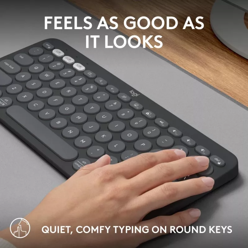 Logitech Pebble Keys 2 K380s klawiatura Universal RF Wireless + Bluetooth QWERTY US International Graphite