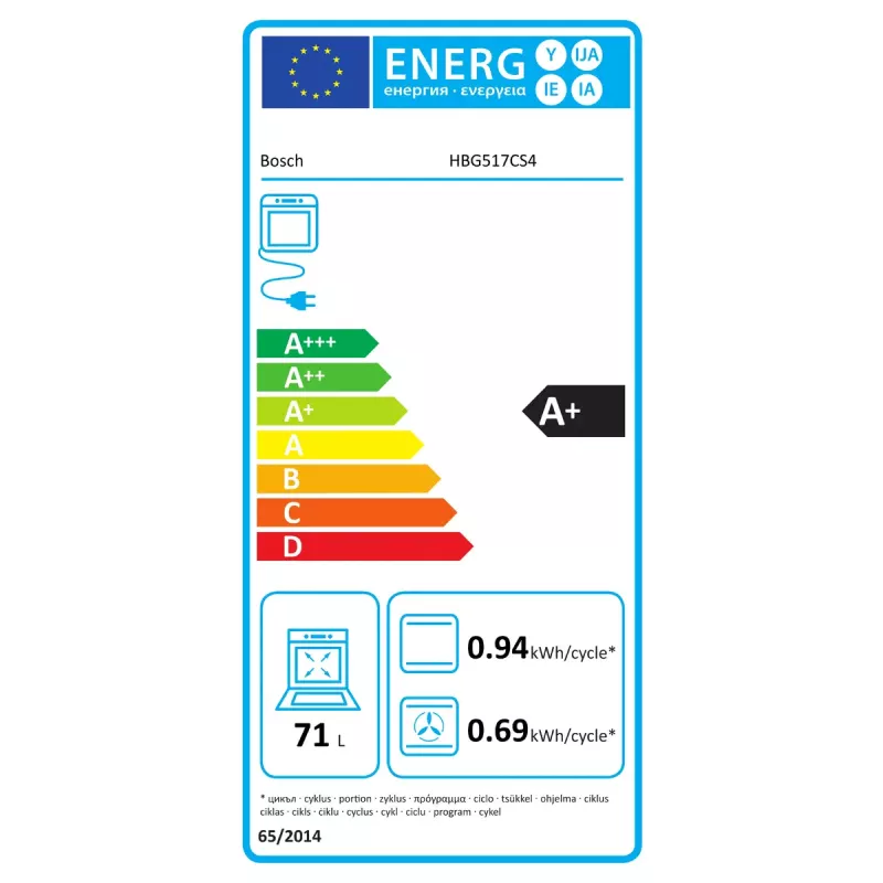 Piekarnik do zabudowy Bosch HBG517CS4 71 l pojemności klasa energetyczna A+ czarny