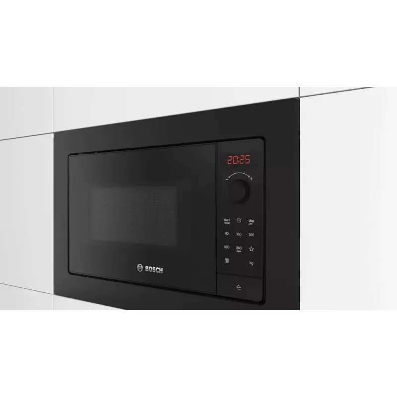 Kuchenka mikrofalowa do zabudowy solo Bosch Serie 2 BFL623MB4 20 l 800 W Wyświetlacz LED Sterowanie pokrętłem Czarny