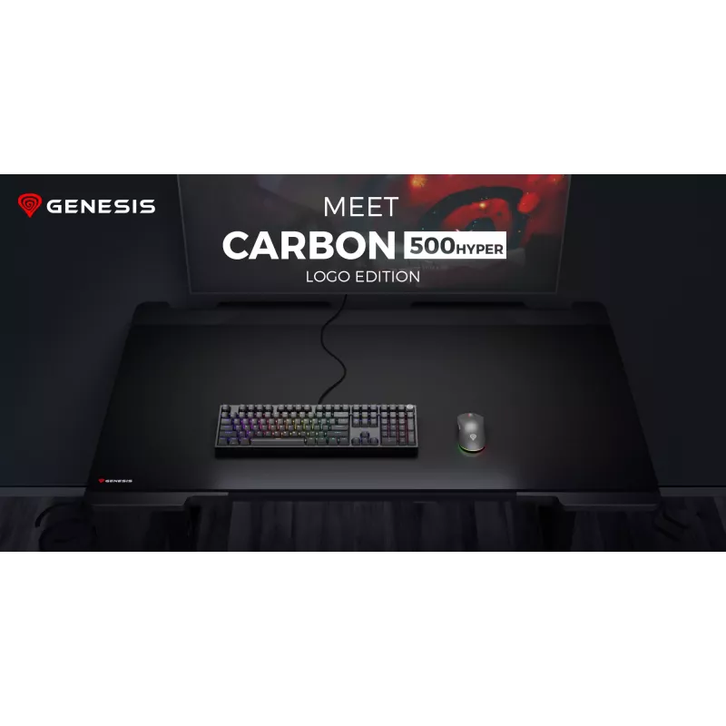 GENESIS Carbon 500 Hyper Logo, Czarny, Jednolita kolorystyka, Materiał, Guma, Podkładka pod mysz dla graczy