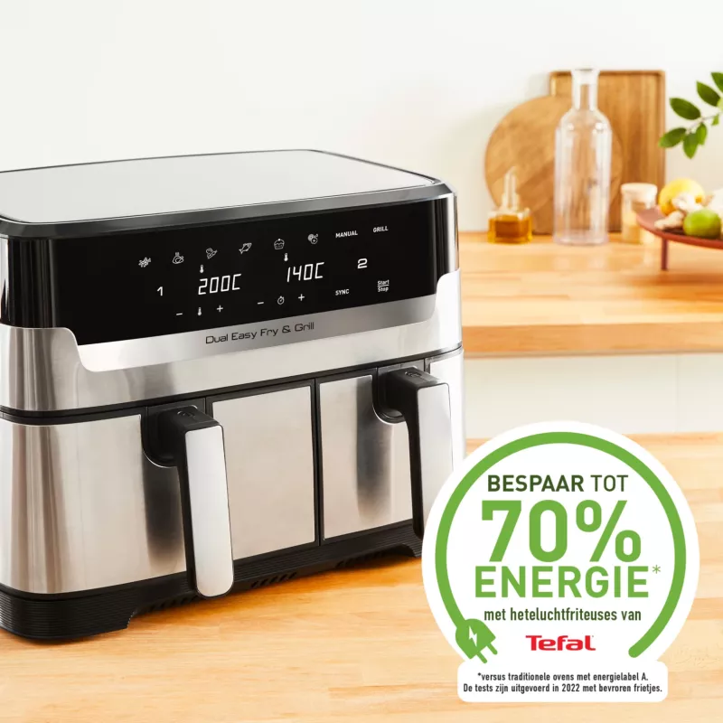 Tefal Dual Easy Fry & Grill EY905D podwójna 8,3 l wolnostojąca 2700 W frytkownica beztłuszczowa stal nierdzewna