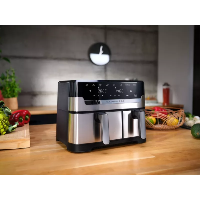 Tefal Dual Easy Fry & Grill EY905D podwójna 8,3 l wolnostojąca 2700 W frytkownica beztłuszczowa stal nierdzewna