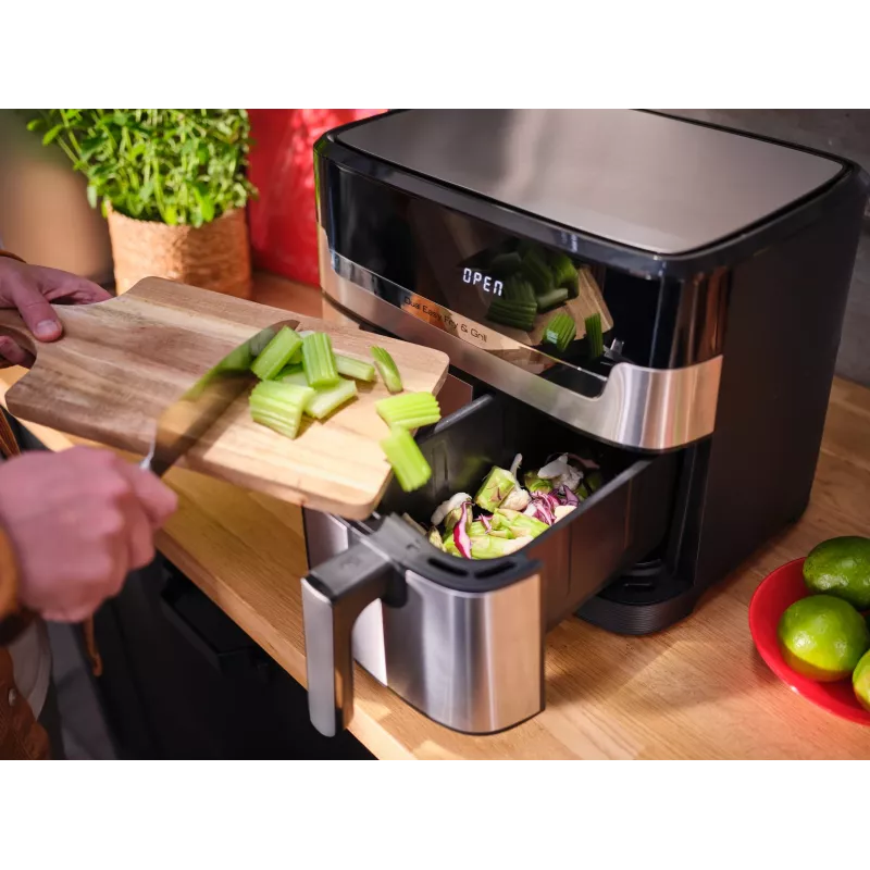 Tefal Dual Easy Fry & Grill EY905D podwójna 8,3 l wolnostojąca 2700 W frytkownica beztłuszczowa stal nierdzewna