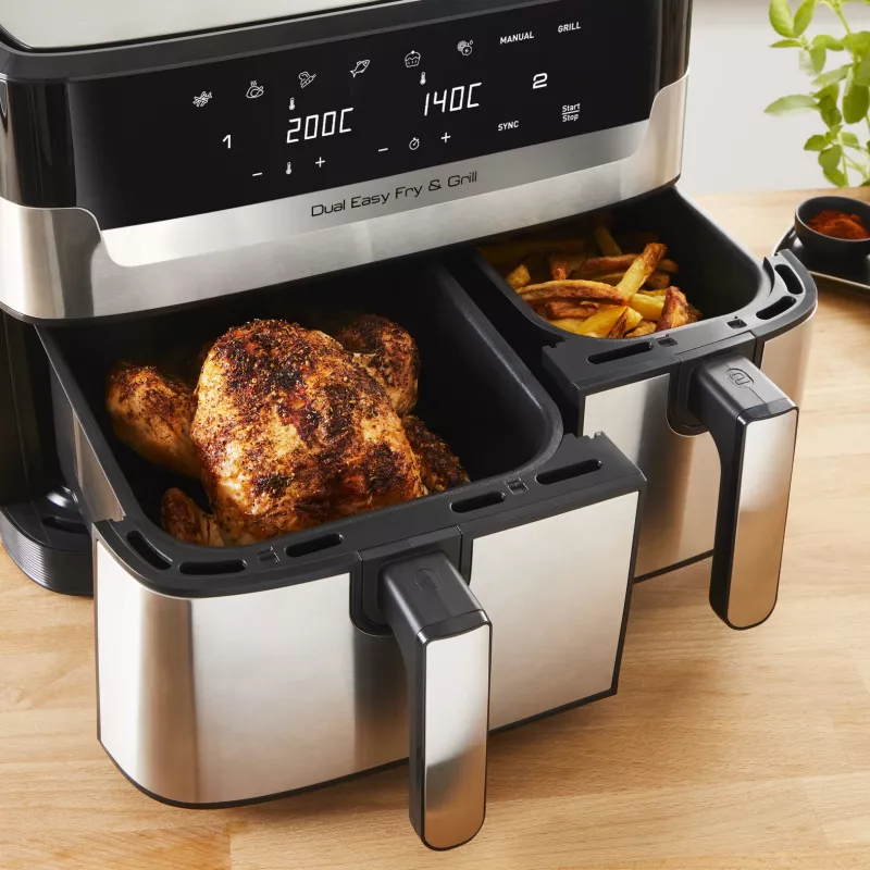 Tefal Dual Easy Fry & Grill EY905D podwójna 8,3 l wolnostojąca 2700 W frytkownica beztłuszczowa stal nierdzewna