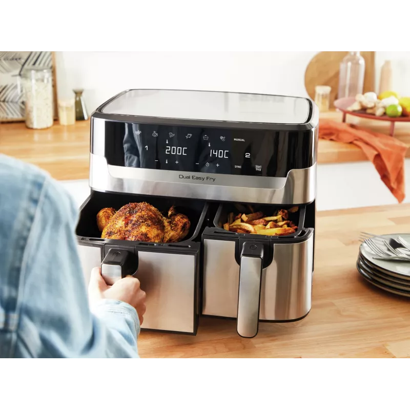 Tefal Dual Easy Fry & Grill EY905D podwójna 8,3 l wolnostojąca 2700 W frytkownica beztłuszczowa stal nierdzewna