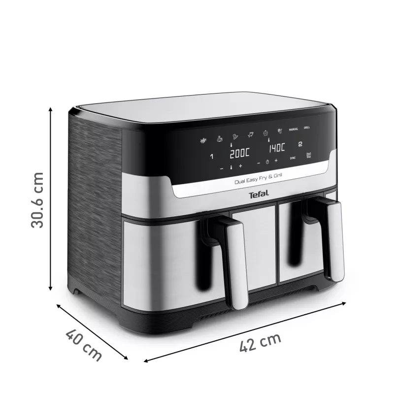 Tefal Dual Easy Fry & Grill EY905D podwójna 8,3 l wolnostojąca 2700 W frytkownica beztłuszczowa stal nierdzewna