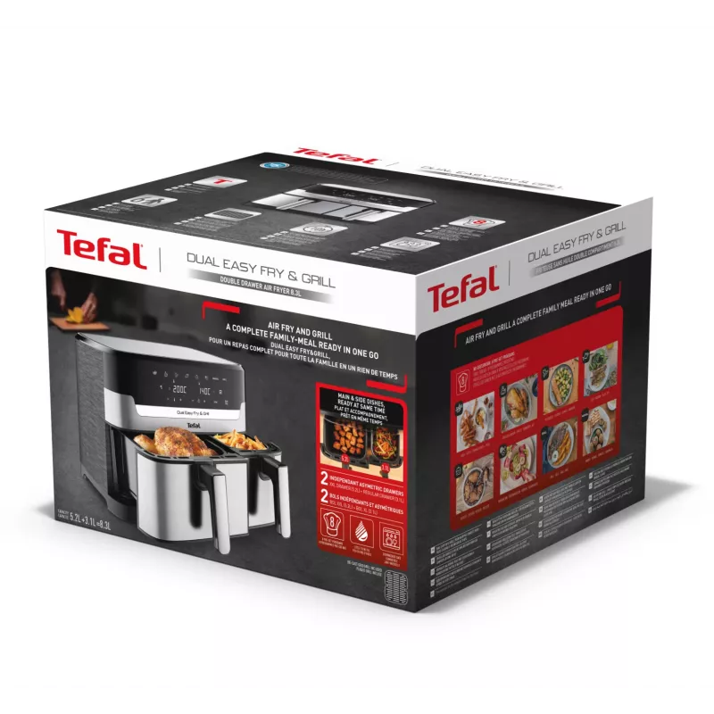 Tefal Dual Easy Fry & Grill EY905D podwójna 8,3 l wolnostojąca 2700 W frytkownica beztłuszczowa stal nierdzewna