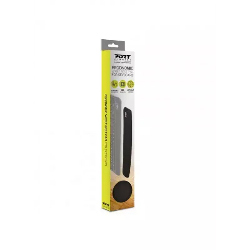 Podpórka pod nadgarstek Port Designs 900718 — żel/silikon/guma/poliester, 400×60×20 mm, czarna