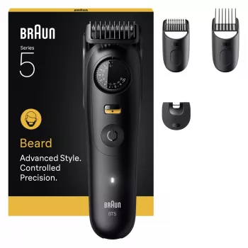 Trymer do brody BRAUN BT5520 — 0,5–20 mm, 40 stopni długości, akumulatorowy, 120 min pracy, czarny