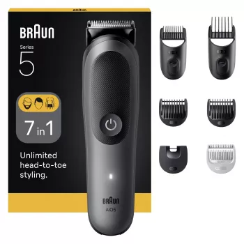 Braun Series 5 AIO5520 All-in-One zestaw do pielęgnacji 7w1, bezprzewodowy, 14 ustawień długości, czarny