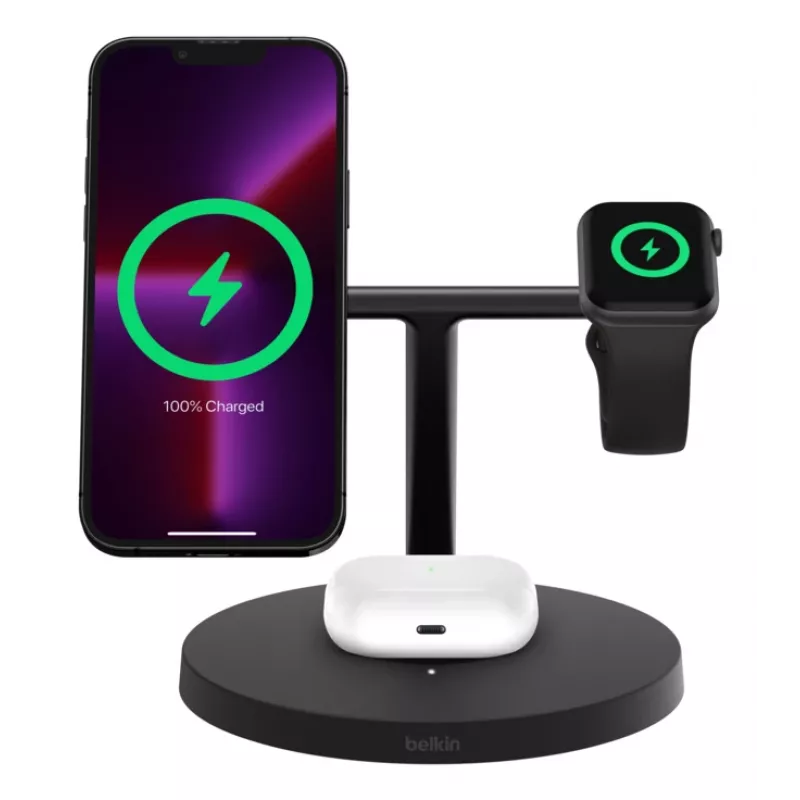 BELKIN Bezprzewodowa podstawka ładująca - Boost Charge Pro - 3-w-1 z Qi2 15 W - Czarna