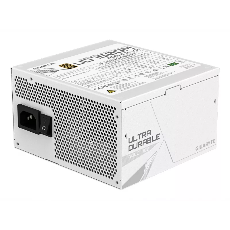Zasilacz GIGABYTE UD750GM PG5 V2 750W ATX 3.1, 80 PLUS Gold, w pełni modułowy, 8 SATA, 4x (6+2) PCIe, 2x EPS, biały