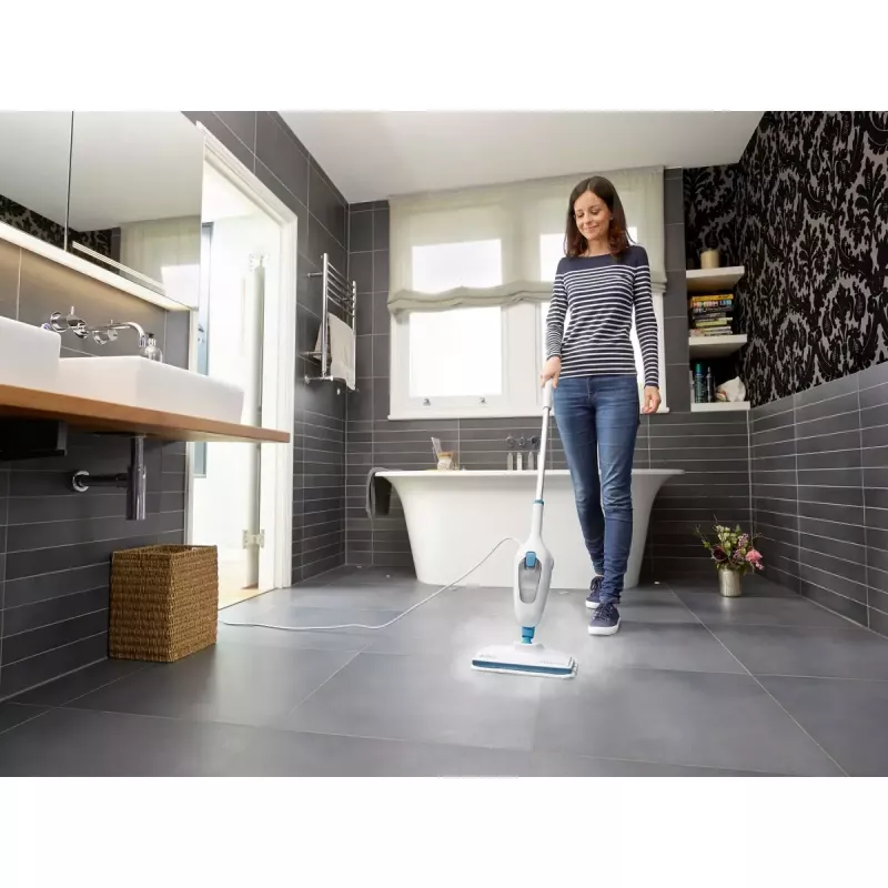 Black & Decker FSMH13E5-QS mop parowy 5w1, 1300 W, przewodowy, zbiornik na wodę 0,38 l, biały/niebieski