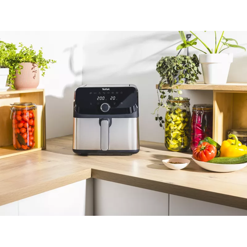 Tefal Easy Fry Mega EY855D10 frytkownica pojedyncza 7,5 l wolnostojąca 2020 W frytkownica na gorące powietrze, czarna, ze stali nierdzewnej
