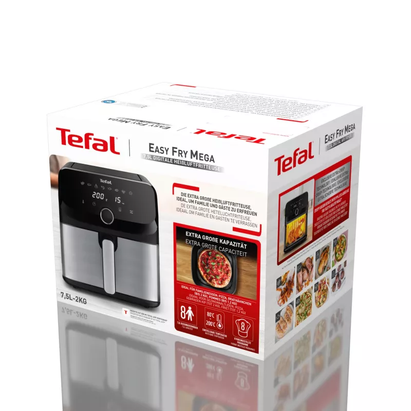 Tefal Easy Fry Mega EY855D10 frytkownica pojedyncza 7,5 l wolnostojąca 2020 W frytkownica na gorące powietrze, czarna, ze stali nierdzewnej