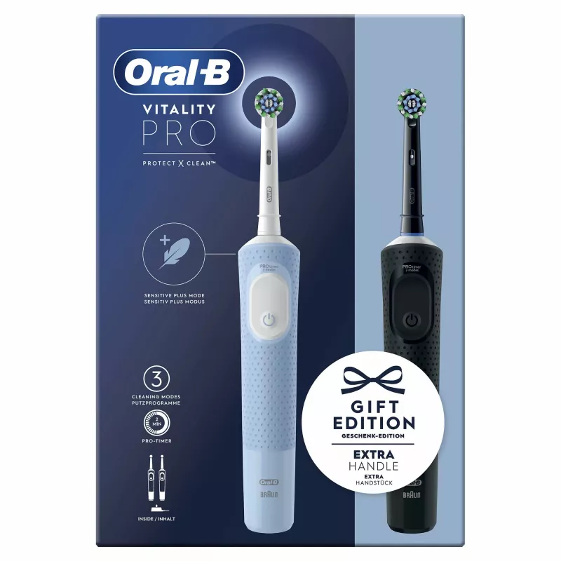 Oral-B Vitality Pro Duo Szczoteczka obrotowo-pulsacyjna dla dorosłych Czarny, Niebieski, Biały