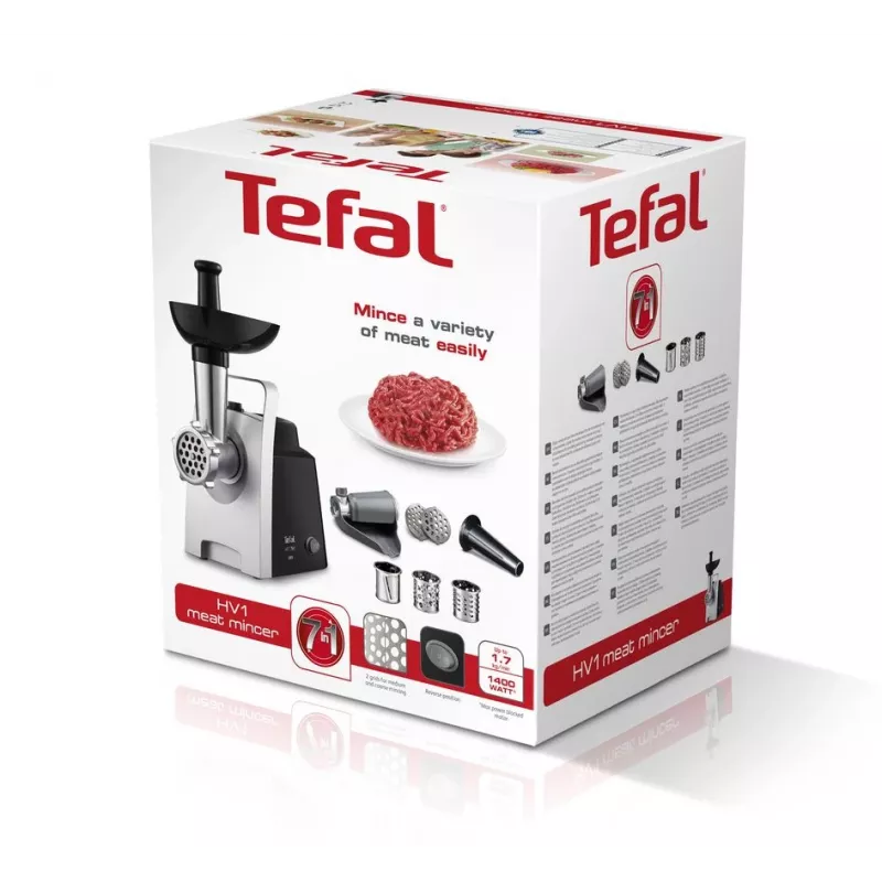 Tefal HV1 NE1098 maszynka do mielenia mięsa 1400 W 1,7 kg/min Czarny, Srebrny