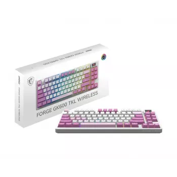 Klawiatura MSI FORGE GK600 TKL WIRELESS VIOLET dla graczy USB + Bluetooth QWERTY UK English Różowy, Fioletowy, Biały