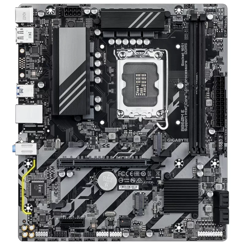 Płyta główna Micro-ATX GIGABYTE B860M E — LGA 1851 dla Intel Core Ultra, DDR5 do 8800 MHz (O.C), 2×PCIe 4.0 M.2, 1GbE