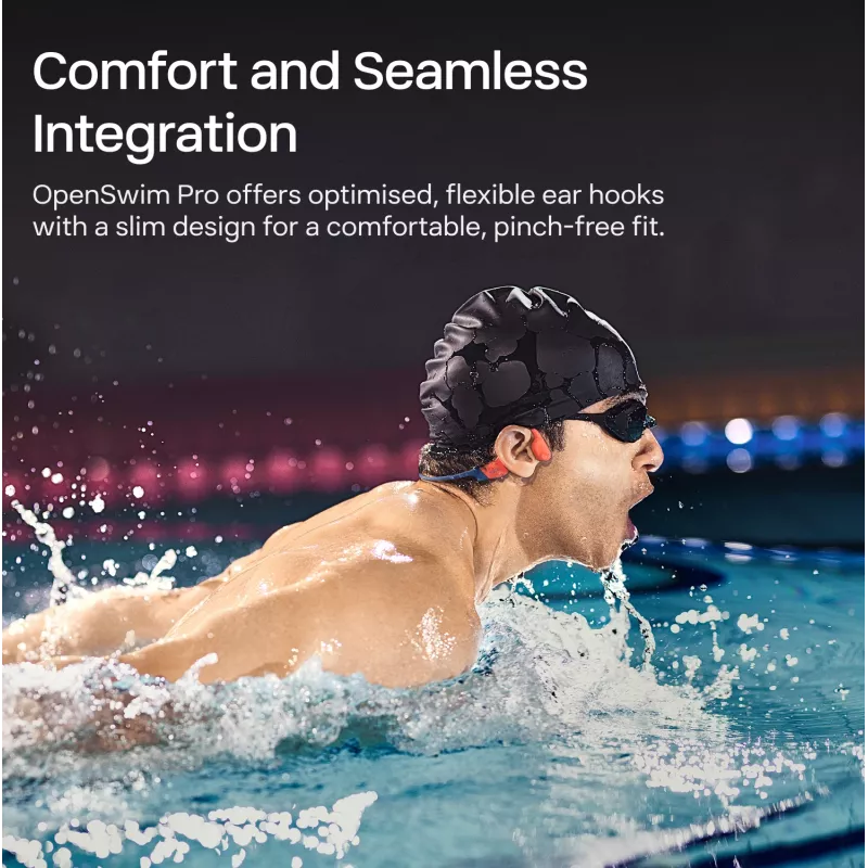 Headset Shokz OpenSwim Pro — otwarty przewodnictwo kostne bezprzewodowy zestaw słuchawkowy, IP68 wodoodporny, Bluetooth 5.4, 32 GB, 9 h odtwarzania, szary