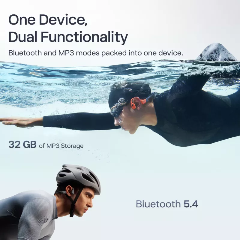 Headset Shokz OpenSwim Pro — otwarty przewodnictwo kostne bezprzewodowy zestaw słuchawkowy, IP68 wodoodporny, Bluetooth 5.4, 32 GB, 9 h odtwarzania, szary