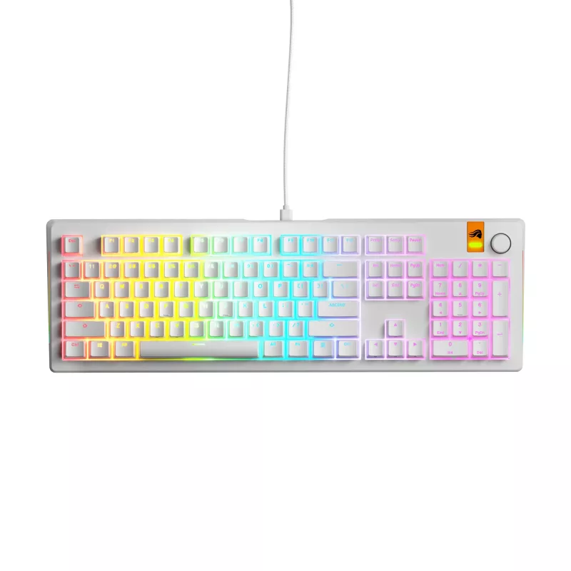 Mechaniczna pełnowymiarowa (100%) klawiatura przewodowa GLORIOUS GMMK 3 HE — biała, USB, QWERTY, RGB