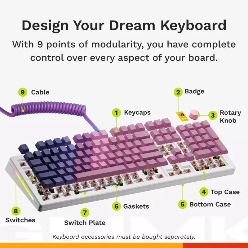 Mechaniczna pełnowymiarowa (100%) klawiatura przewodowa GLORIOUS GMMK 3 HE — biała, USB, QWERTY, RGB