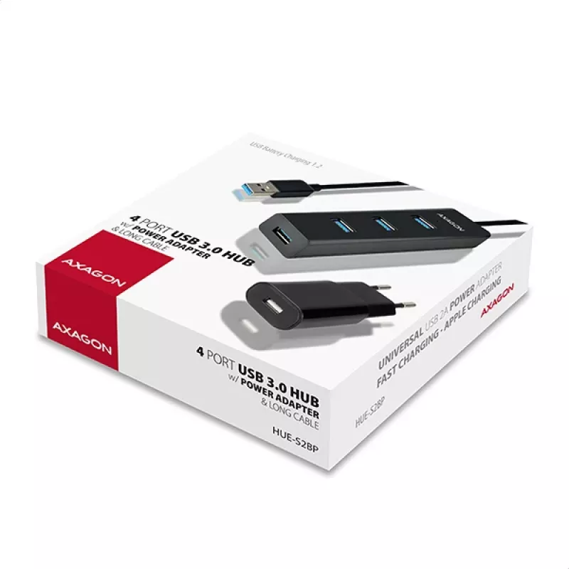 Axagon HUE-S2BP 4x USB 3.0 CHARGING hub z kablem 1,2 m w zestawie z zasilaczem AC