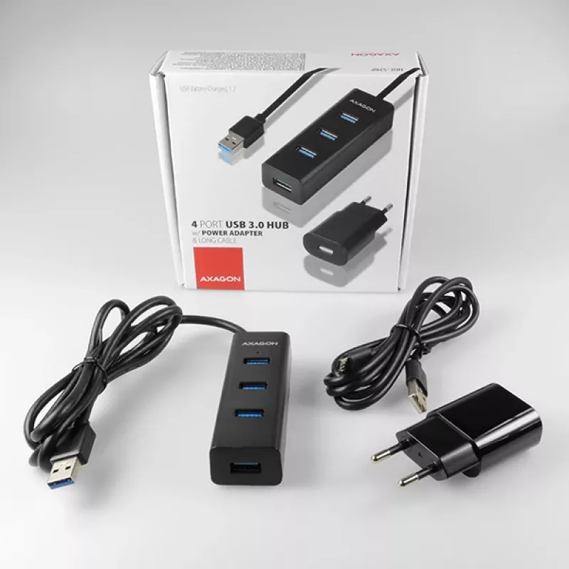 Axagon HUE-S2BP 4x USB 3.0 CHARGING hub z kablem 1,2 m w zestawie z zasilaczem AC