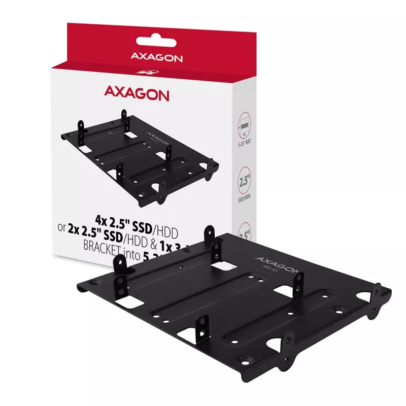 Axagon RHD-435 uchwyt na 4x dysk 2,5 cala lub 2x dysk 2,5 cala HDD/SSD i 1x dysk 3,5 cala HDD w zatoce 5,25 cala, metal