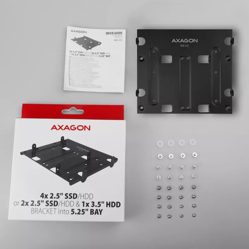 Axagon RHD-435 uchwyt na 4x dysk 2,5 cala lub 2x dysk 2,5 cala HDD/SSD i 1x dysk 3,5 cala HDD w zatoce 5,25 cala, metal